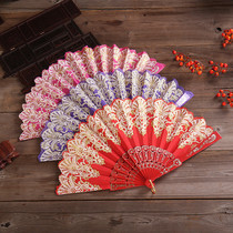Rainbow flat fan Folding fan dance fan Spanish fan plastic polychrome gold fan