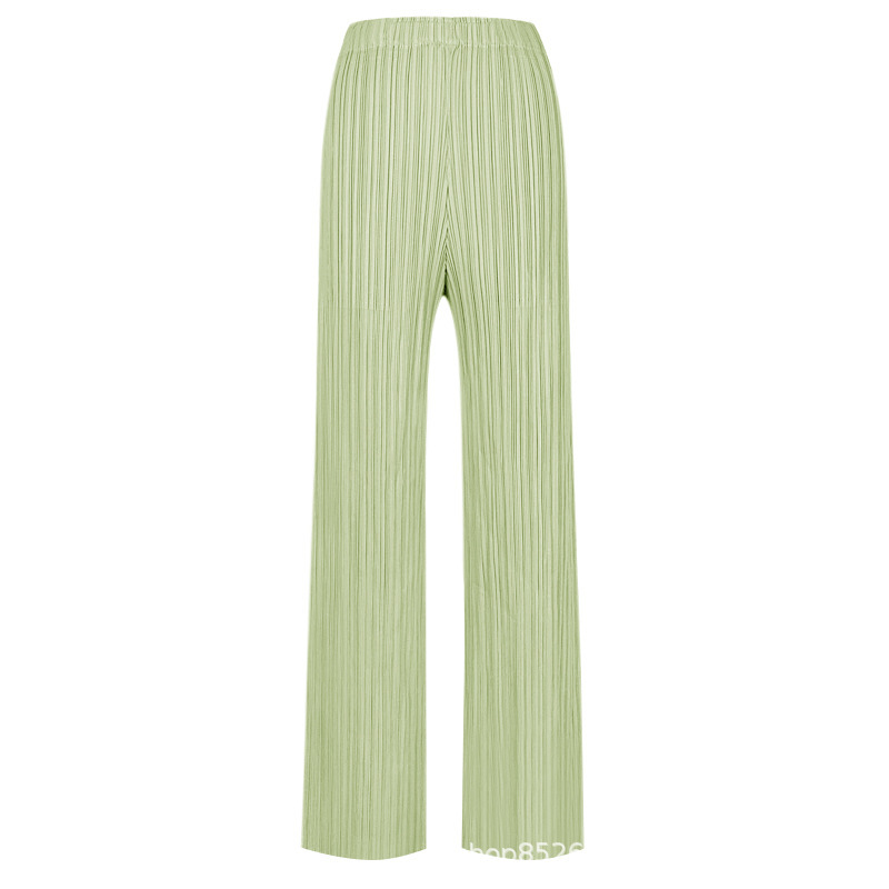 Spring And Summer Casual Pants Women Simple Loose Comfortable Stretch Casual Pants Women's Pleated Pants Straight Pants Miyake Solid Color Item Picture