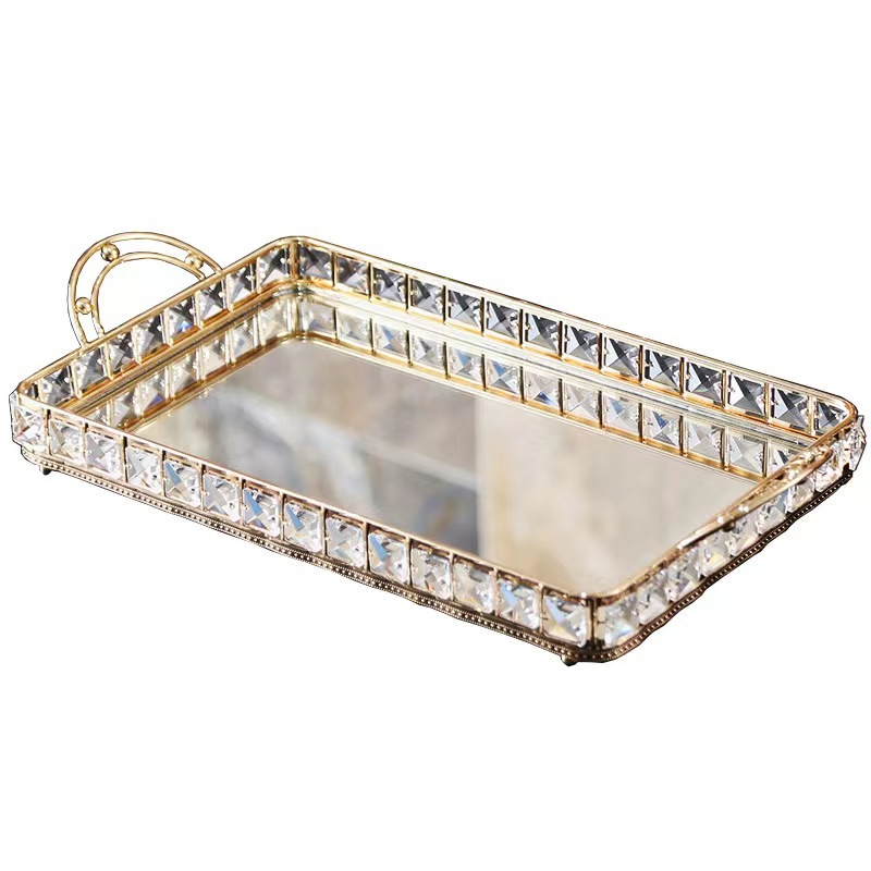 Light Luxury Feng Shui Fruit Tray Living Room Home Tea Table Decoration Creative Fruit Tray Net Red Rectangular Mirror Glass Tray Item Picture