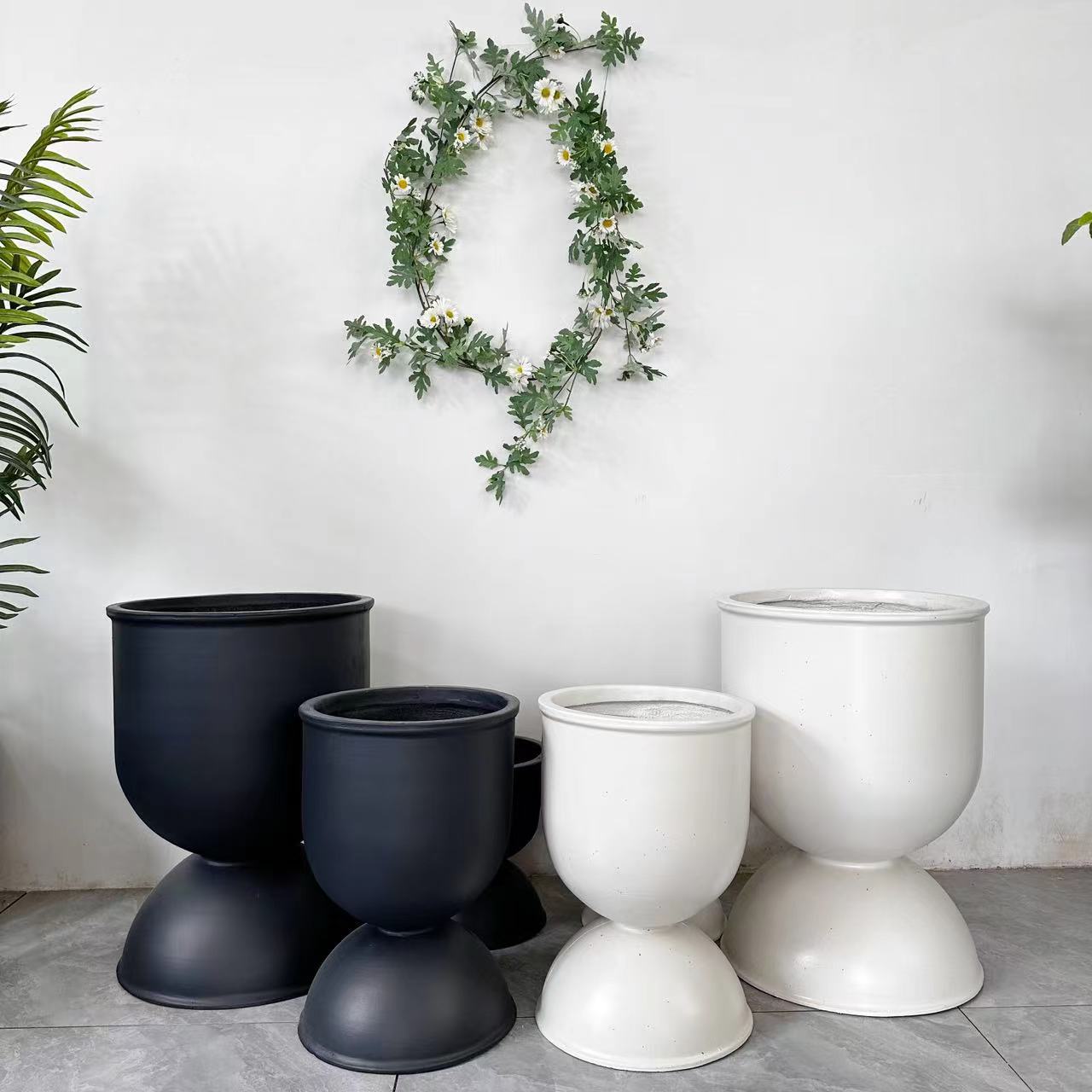 Nordic Style Round Cement Flowerpot Decoration Arrangement Planting