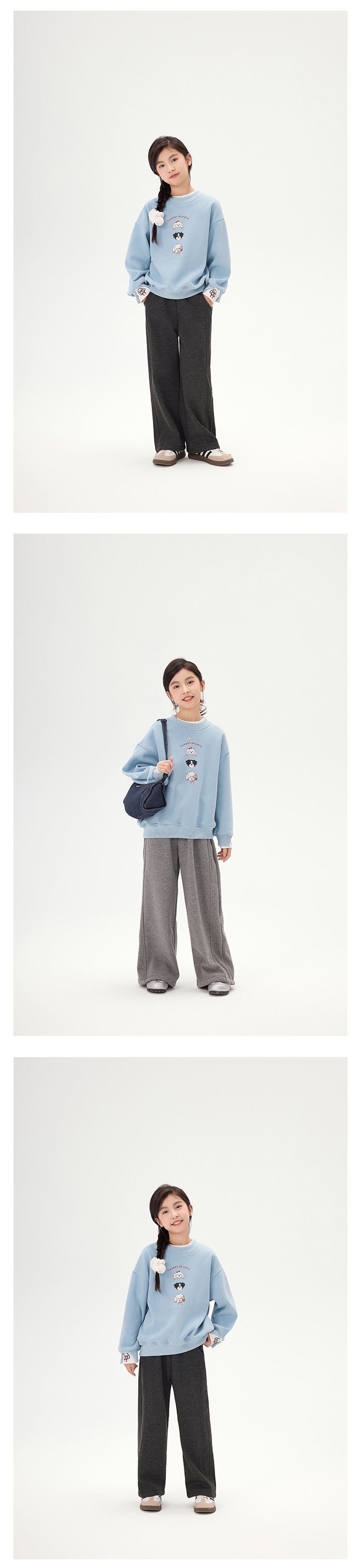 女童卡通小狗加绒卫衣2025秋冬新款儿童韩版假两件休闲宽松上衣潮详情12