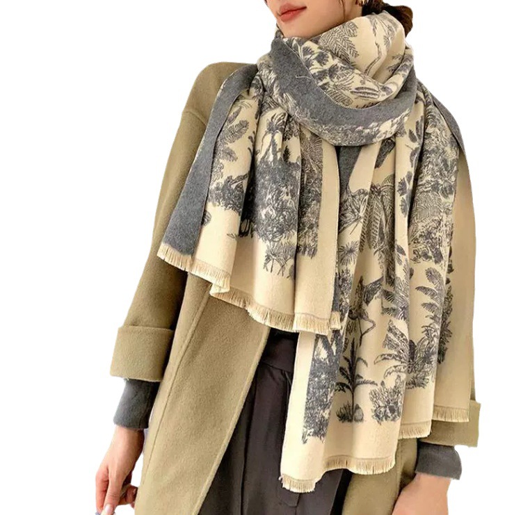 Flower And Bird Picture Elegant Air-Conditioned Room Shawl Scarf Scarf With Imitation Cashmere All Things Bright Office Shoulder Summer Item Picture