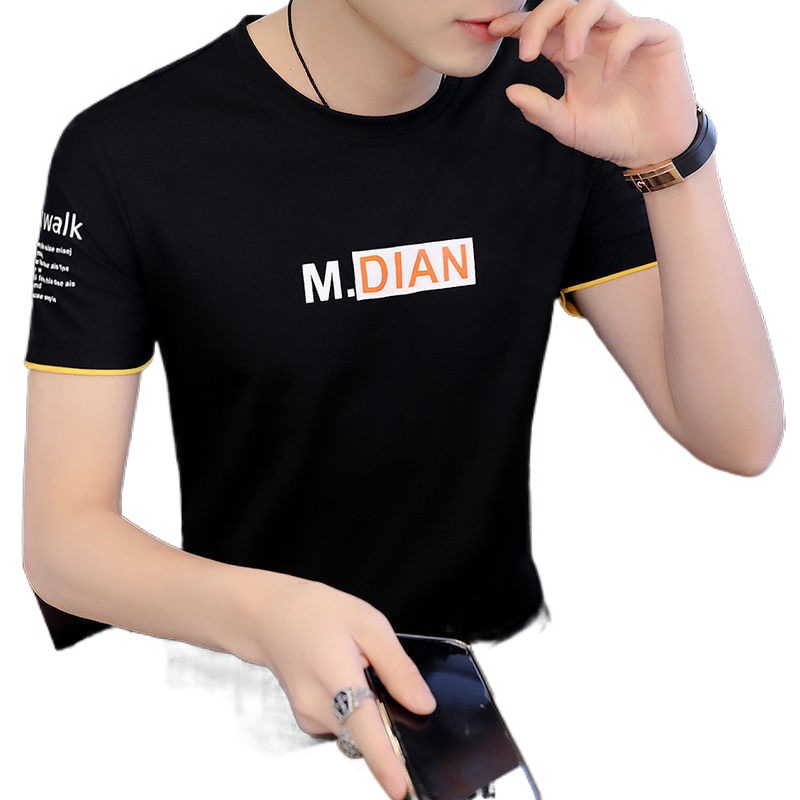 Pure cotton summer white top, men's short-sleeved shirt, round-neck Korean-style men's clothing, trendy T-shirt, half-sleeve T-shirt Item Picture