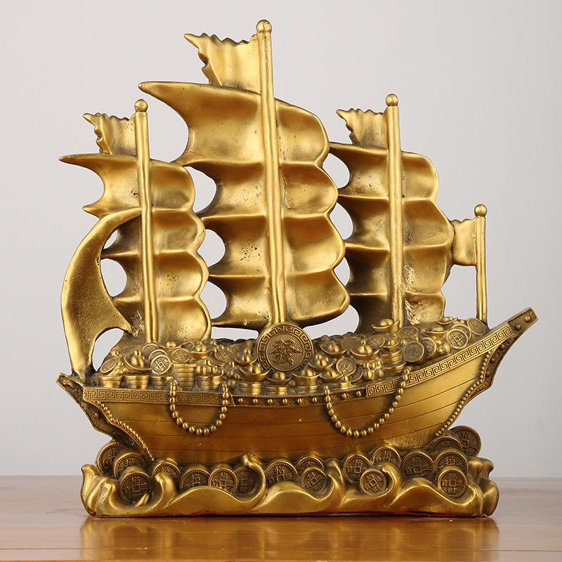 Copper Smooth Sailing Sailing Decoration Living Room Office Relocation Copper Dragon Boat Decoration Full details Picture