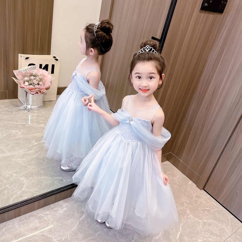 女小童爱莎公主裙2024夏季冰雪奇缘艾莎生日礼服长裙儿童仙女纱裙