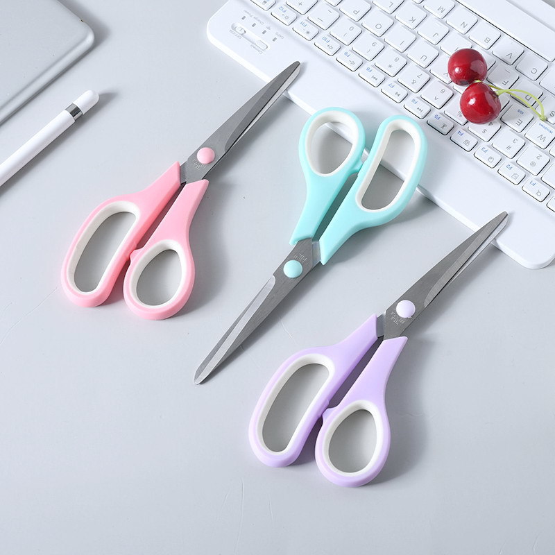 Manufacturer Rubber Plastic stainless steel Macaron color art scissors Office supplies color size student stationery scissors Specification drawing