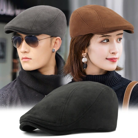Simple solid-color suede berets for men and women, British warm baseball caps for spring and autumn, artistic and retro forward caps Simple solid-color suede berets for men and women, British warm baseball caps for spring and autumn, artistic and retro forward caps
