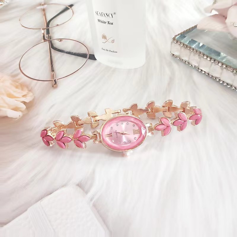 New cross-border foreign trade women's watch with wheat ears and diamonds, petal and leaf quartz wristwatch for women, and violet bracelet watch Specification image