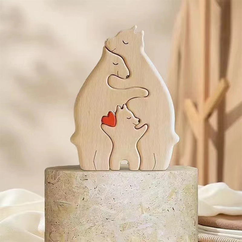 Amazon Wooden Mother And Son Bear Set Puzzle For Bedroom, Living Room, Table, Bear Hug, Family, Solid Wood Handicraft details Picture