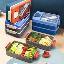 上班族双层密封饭盒 学生分格带酱料盒便当盒 便携式塑料午餐盒
