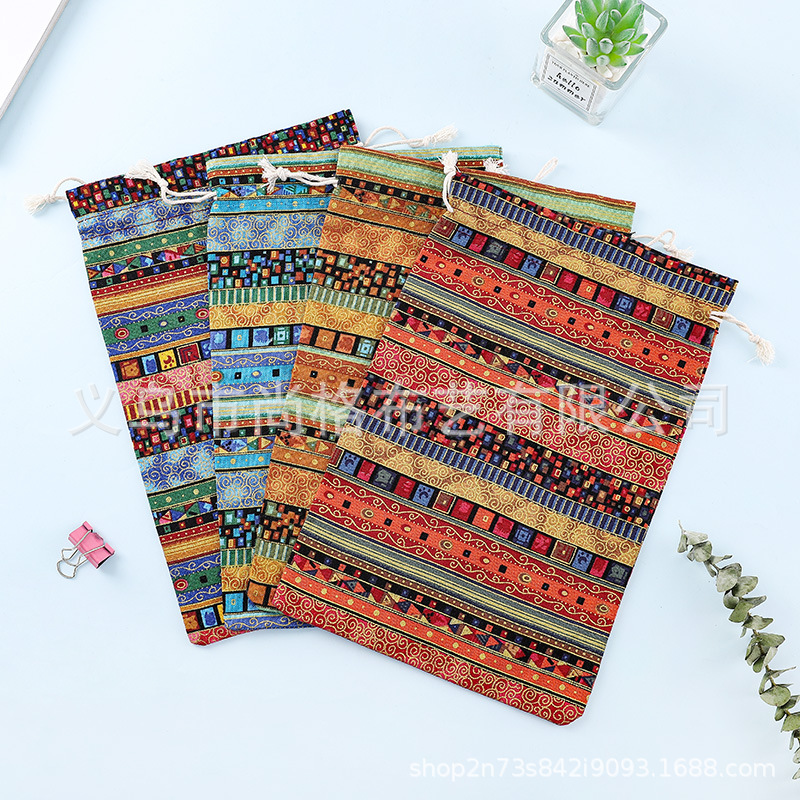 厂家直销 复古棉布抽绳收纳袋 亚马逊专供品种多色可选