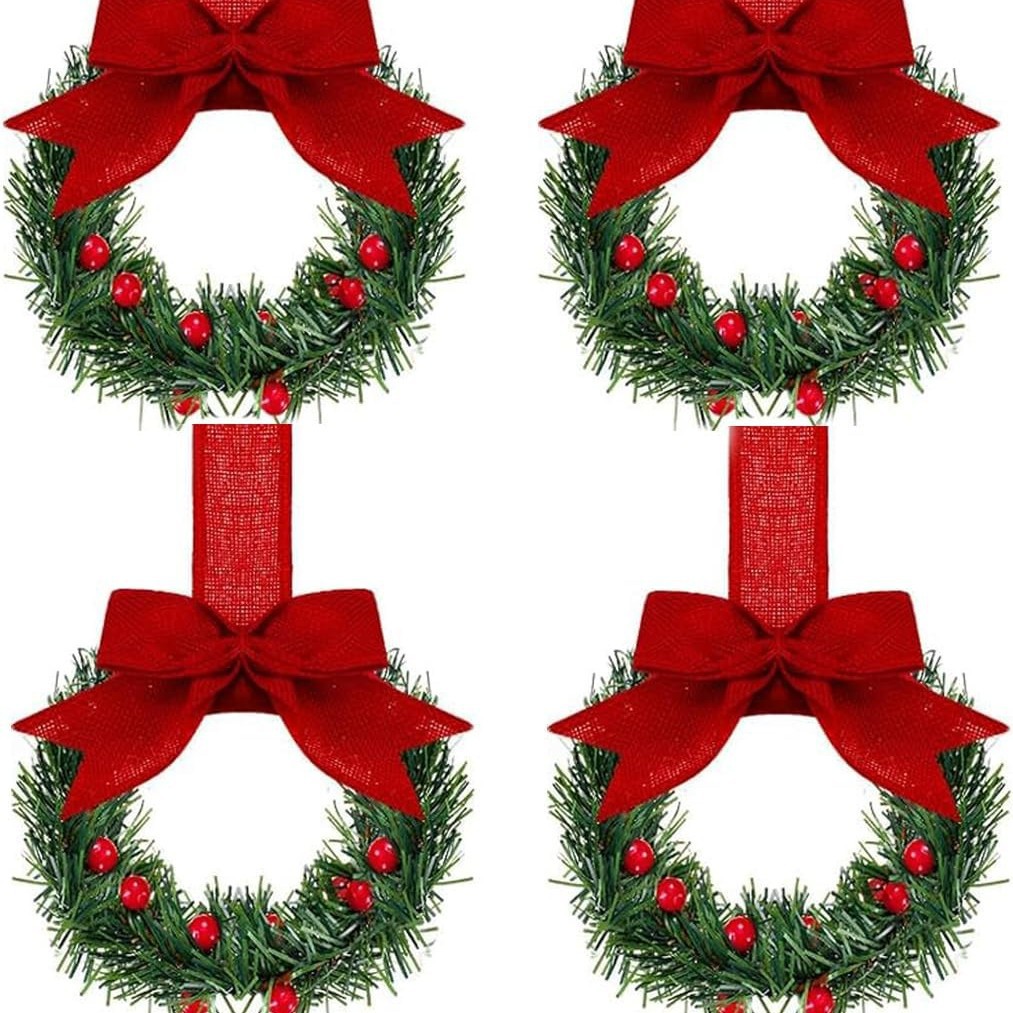Cross-border new products: small flower rings, Christmas cabinet wreaths, ribbon mini Christmas wreaths, berry bow pendants details Picture