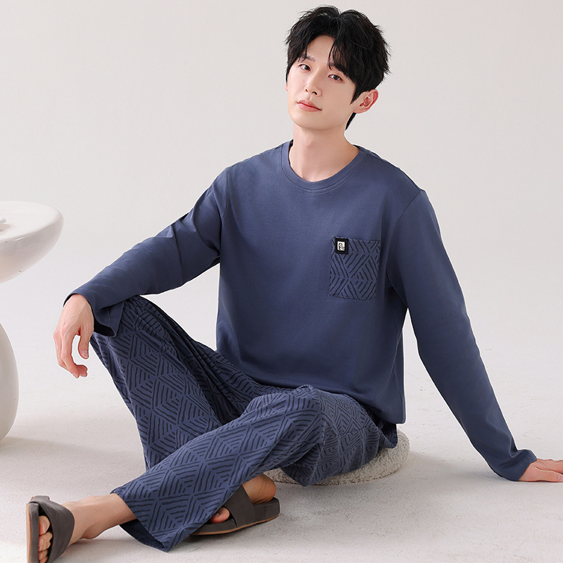 [algodón antibacteriano xinjiang] pijamas para hombres primavera y otoño 100% algodón manga larga estilo delgado tamaño más traje de hogar Application Scenario