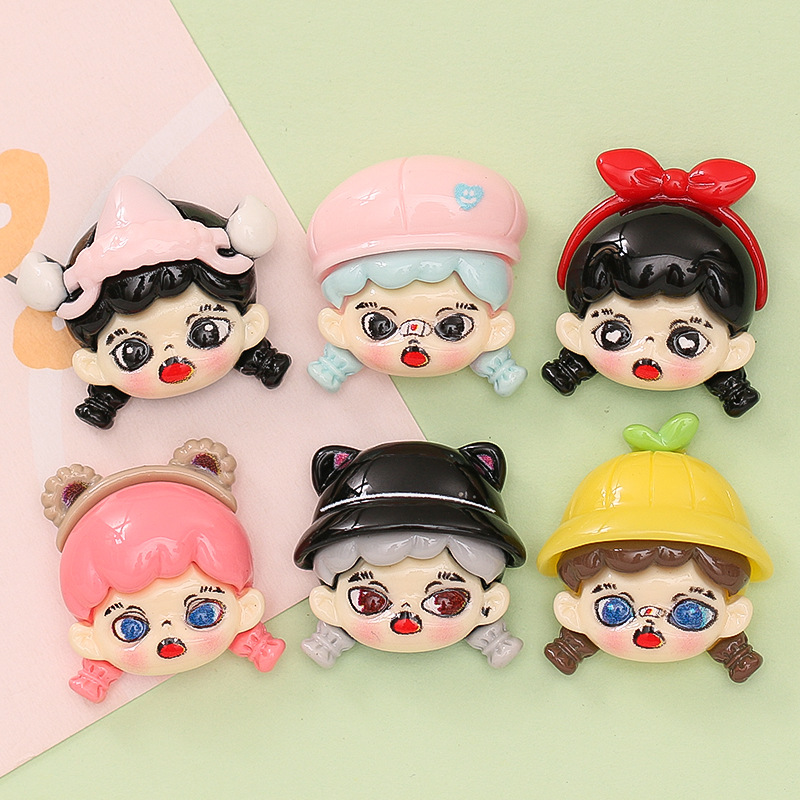Cute Blind Box Little Girl Head Diy Cream Glue Mobile Phone Shell Hair Accessories Shoe Buckle Resin Accessories Wholesale Specification drawing