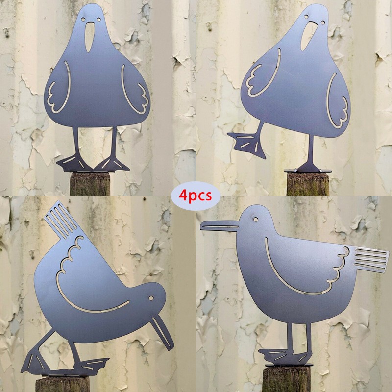 现货四只海鸟生锈的鸟铁艺装饰庭院花园摆件金属小鸟剪影户外插件详情图2