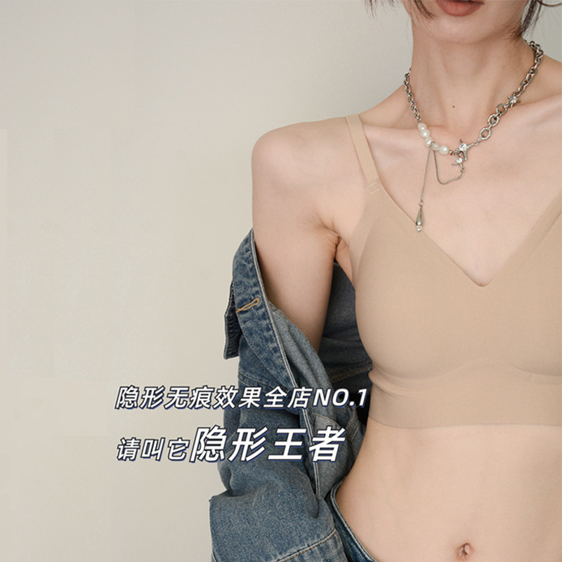 无痕贴合无尺码内衣女小胸聚拢固定杯背心式舒适无钢圈文胸罩薄款