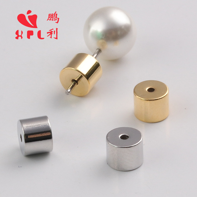18K color-preserving electroplating, customizable logo, cross-border cylindrical ear plugs, real gold ear plugs, ear caps, round earplugs, and diy accessories details Picture
