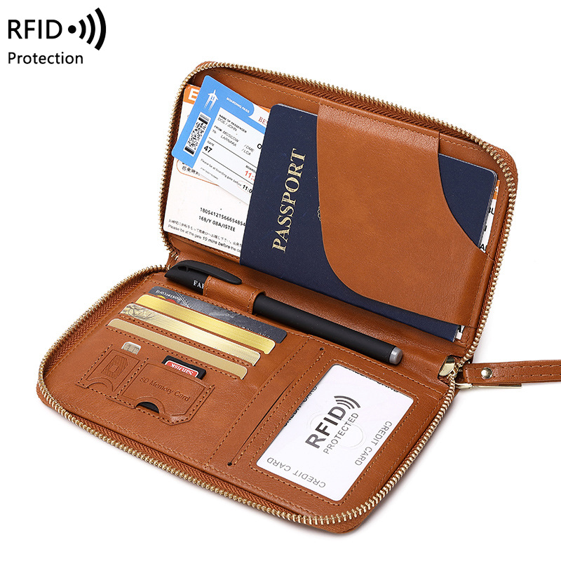 Cross-Border 2023 New Rfid Long Passport Holder Ticket Storage Document Bag Multi-Functional Travel Zipper Passport Bag Application Scenario