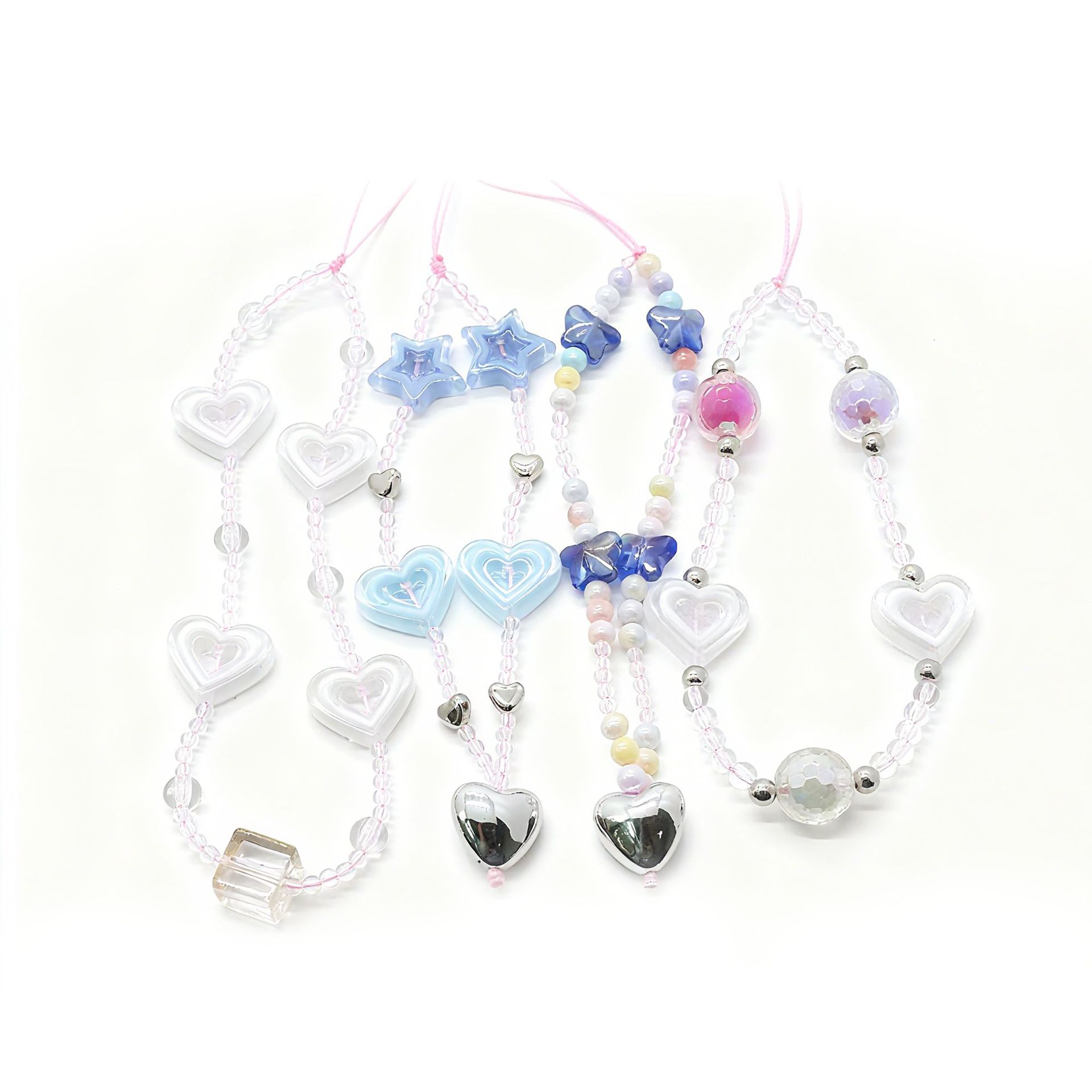 手链手机壳挂件镭射串珠链条仙女钥匙防丢链手腕带挂绳蝴蝶结爱心