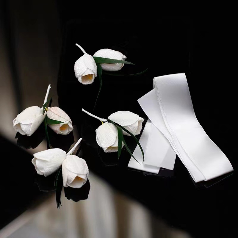 Wine Red Velvet Tulip Flower Simulation Flower Ribbon Headwear Chinese 111
