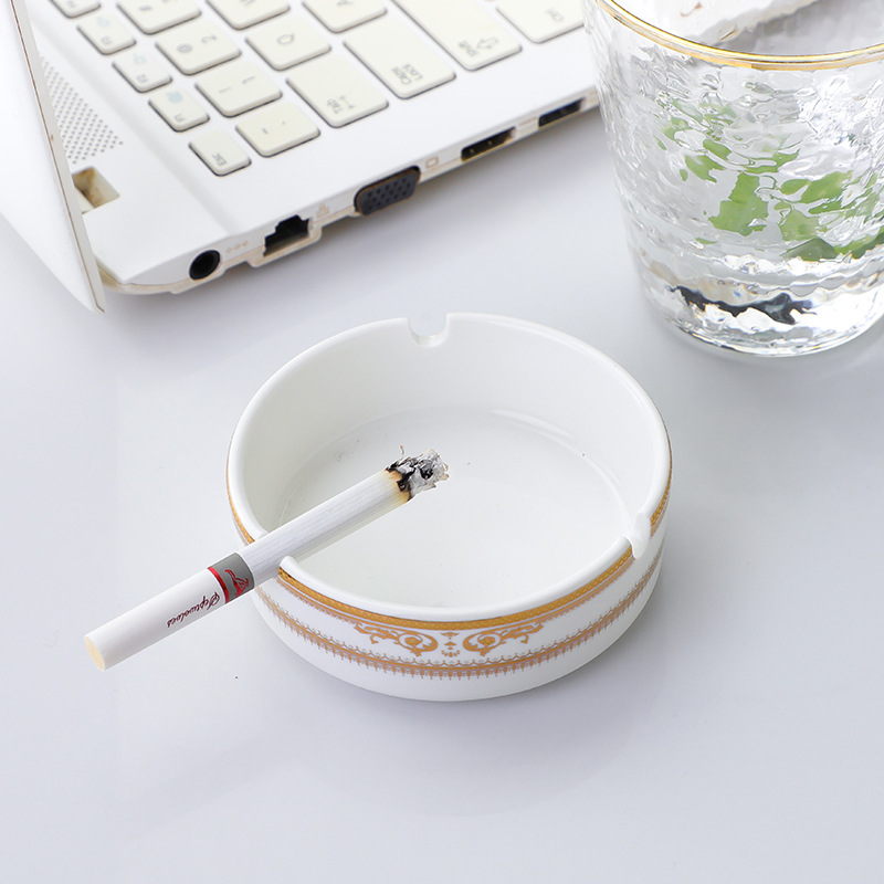 Pure white ashtrays for hotels and guesthouses, gold-edge ceramic cigarette cups. Ashtrays for restaurants, hotels and eateries support logos Specification image