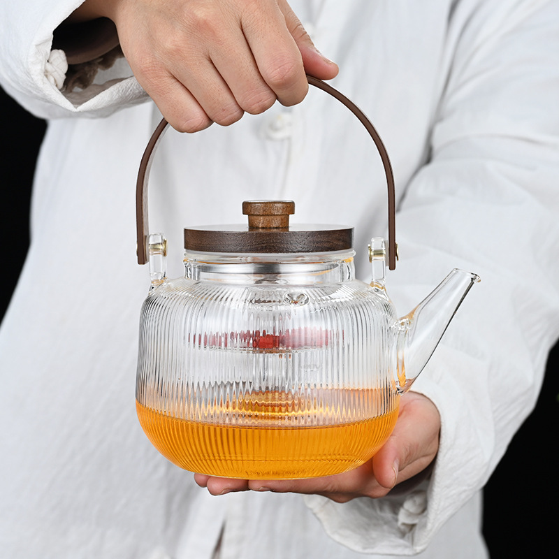 Tetera de vidrio de borosilicato alto tetera de burbuja vertical para uso doméstico fuego abierto horno eléctrico calefacción cocina con filtro tirador