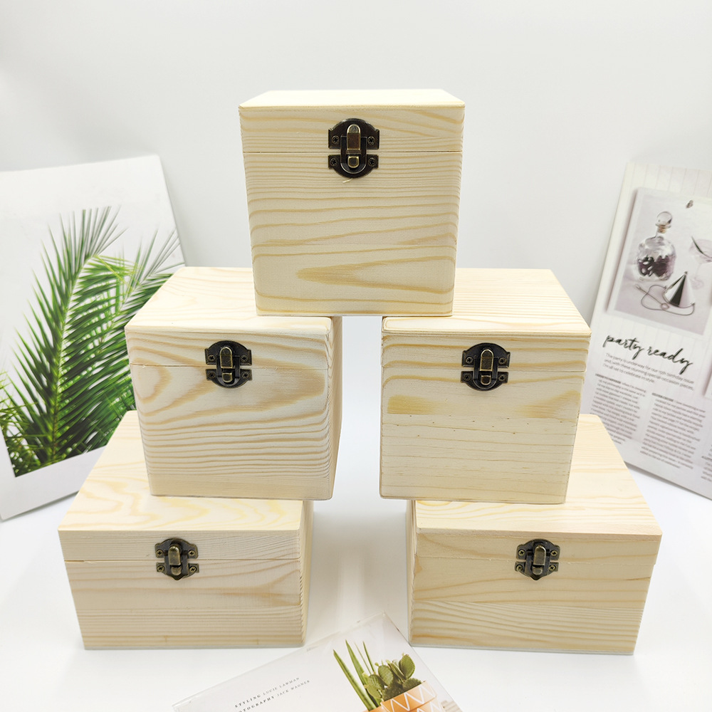 木制品现货松木精油盒收纳木盒翻盖礼品盒激光打标储物盒喜糖木盒