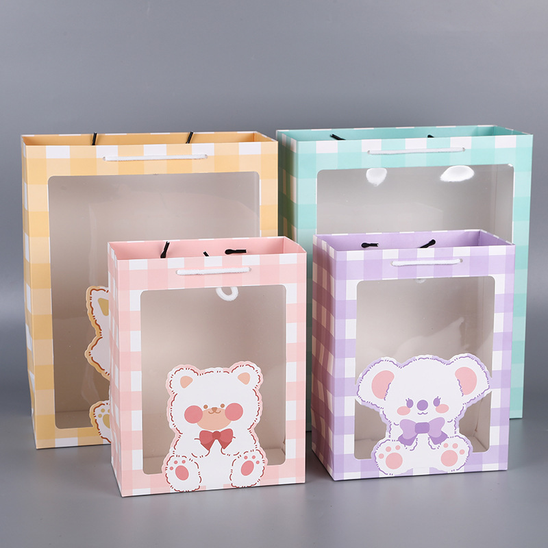 Cartoon handbag, transparent kitchen window bag, Teachers' Day gift bag, white card packaging bag, hand-held paper bag