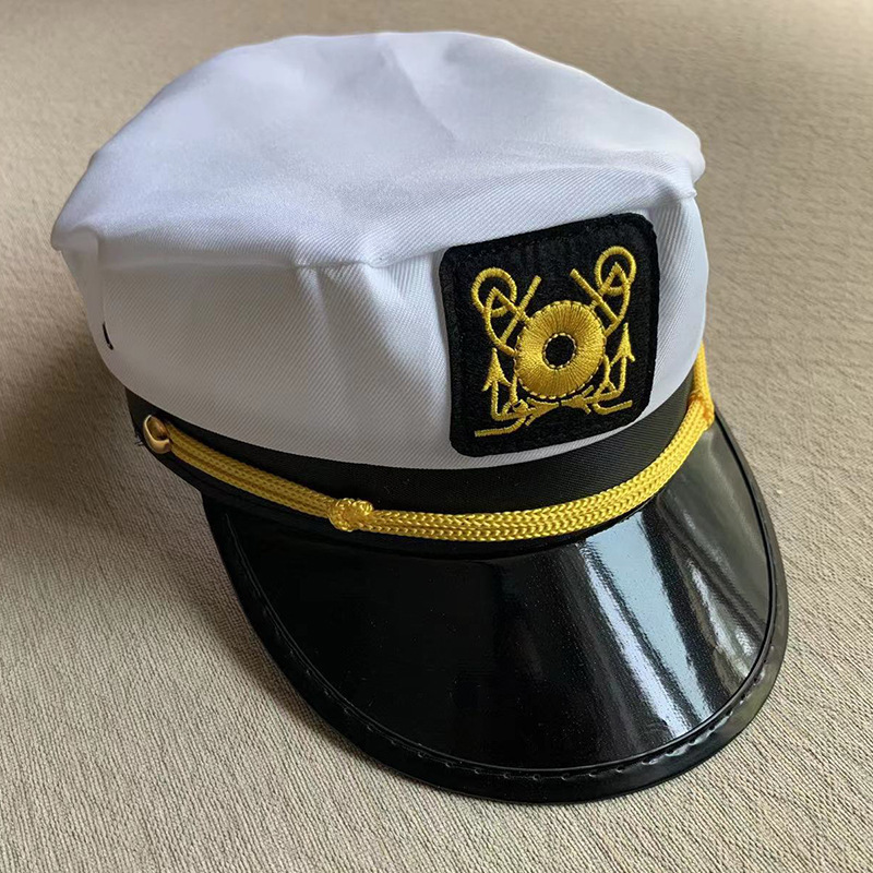 Embroidered navy caps for export, European and American style flat-topped military caps, wholesale of caps, party sailor caps, underwear and accessories details Picture