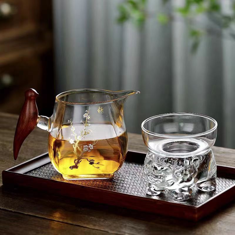 玻璃公道杯木把透明方底公杯家用大容量高硼硅玻璃茶海分茶公道杯详情图2