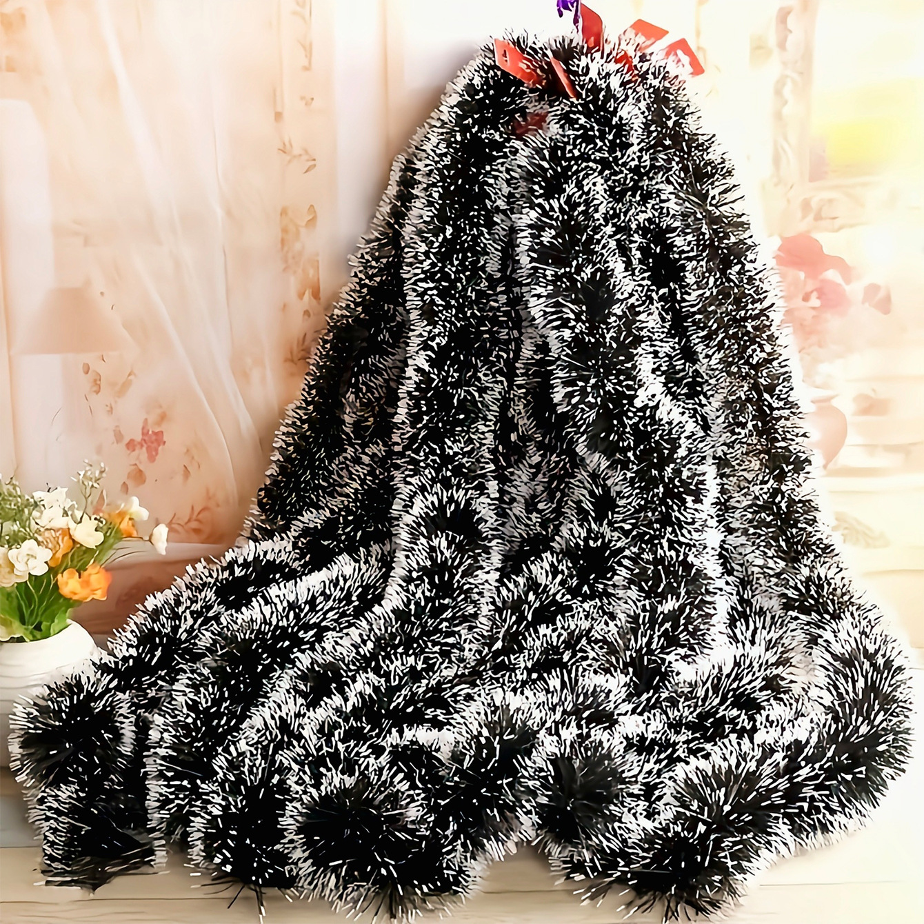 Cross-border bestseller: 2-meter encrypted dark green with white edges, green edges, Christmas decorative snowflake wool strips, scene arrangement, colorful strips Application Scenario