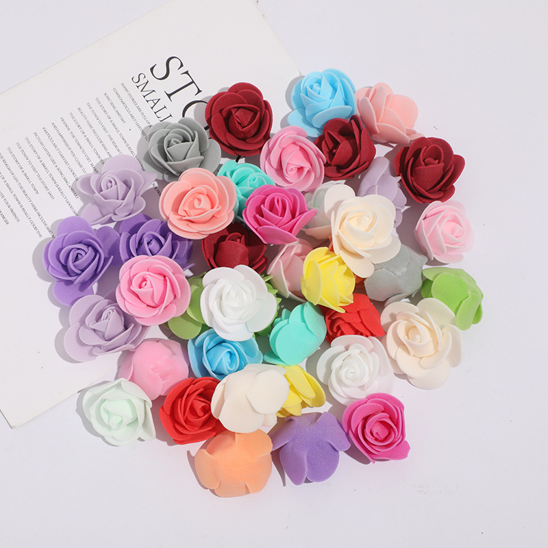 3.5cm仿真PE泡沫玫瑰花朵手工装饰花花环用花假花小花头整包500个