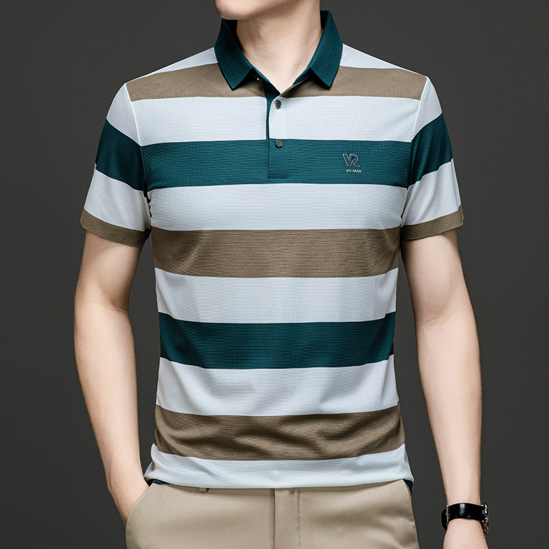 The new summer style of seamless short-sleeved lapel pullover POLO shirt for middle-aged and young men in 2024 is a fashionable and trendy men's wear Specification image