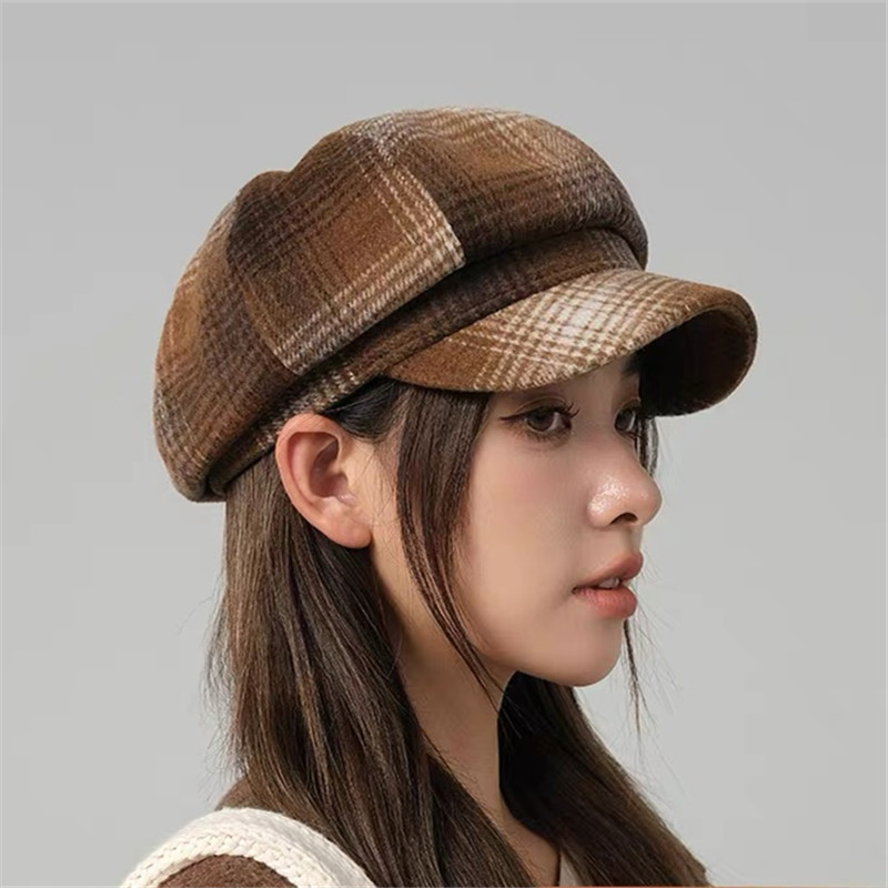 New mixed-color duck-tongued beret for women, autumn and winter newsboy cap, Korean-style octagonal cap, big head collar to show off face, little painter cap Specification image