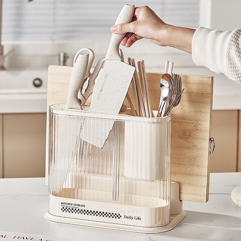 Kitchen Storage Cream Wind High Appearance Horizontal Knife Holder Cutting Board One Stand Pot Lid Rack Knife Fork Chopsticks Cage Knife Storage Rack details Picture