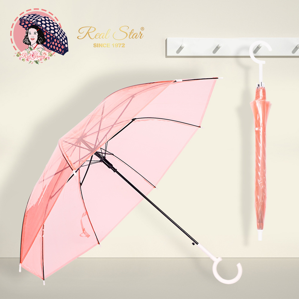 RST透明伞日韩带颜色的透明雨伞C型手柄22寸伞现货批发品牌平替