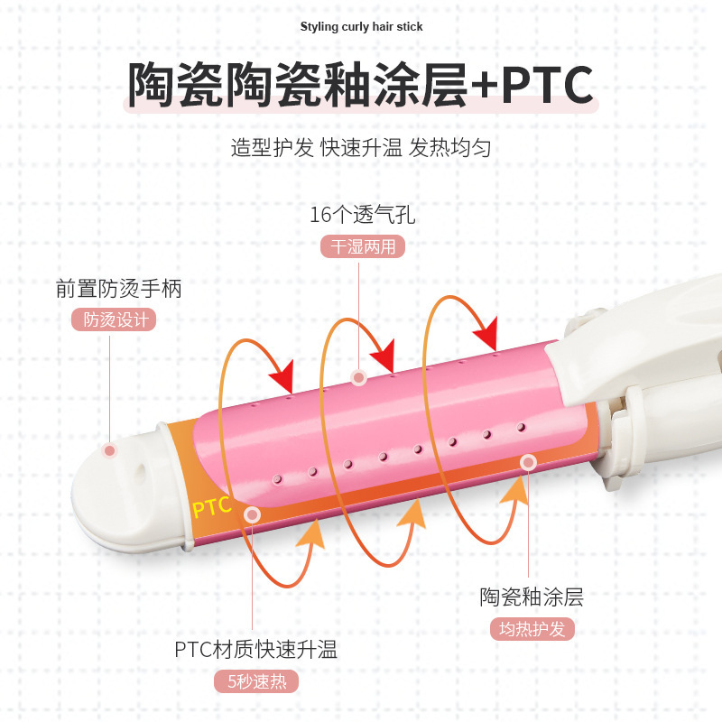 Curling iron for women, large curly hair straightening and perming device, lazy bangs magic tool, small household splint that doesn't damage hair, live streaming Specification image