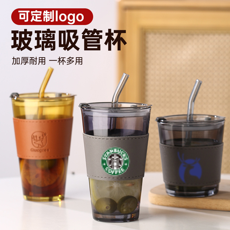 High Appearance Level Ins Wind Glass Double Drink Cup With Hand Gift Cup Bamboo Cup Gift Advertising Water Cup Straw Cup Specification drawing