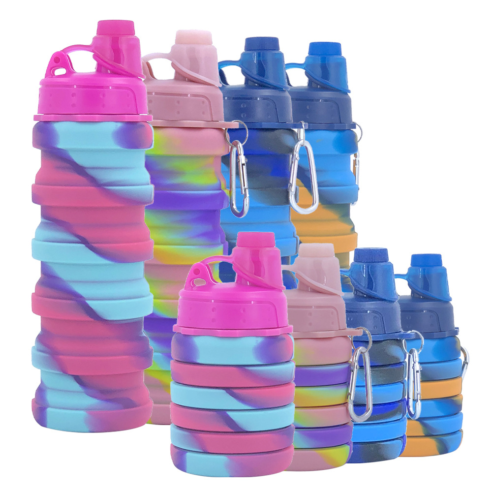 跨境热销创意硅胶可折叠水杯 耐高温运动水瓶 带盖便携式礼品水杯
