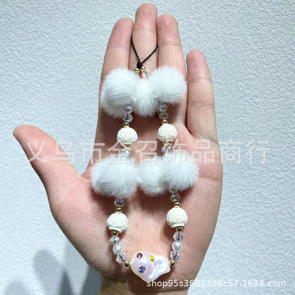Douyin's new autumn and winter collection of faux mink plush colorful hairball phone pendants, phone chains, bags, keychains, and pendant strings