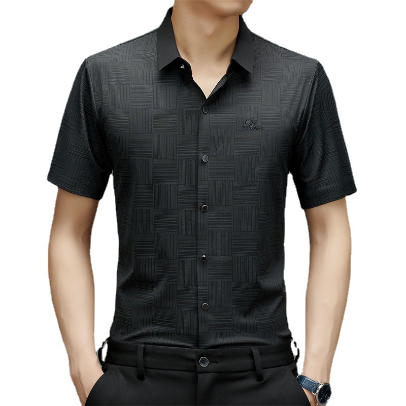 衬衫短袖男夏白底实物图