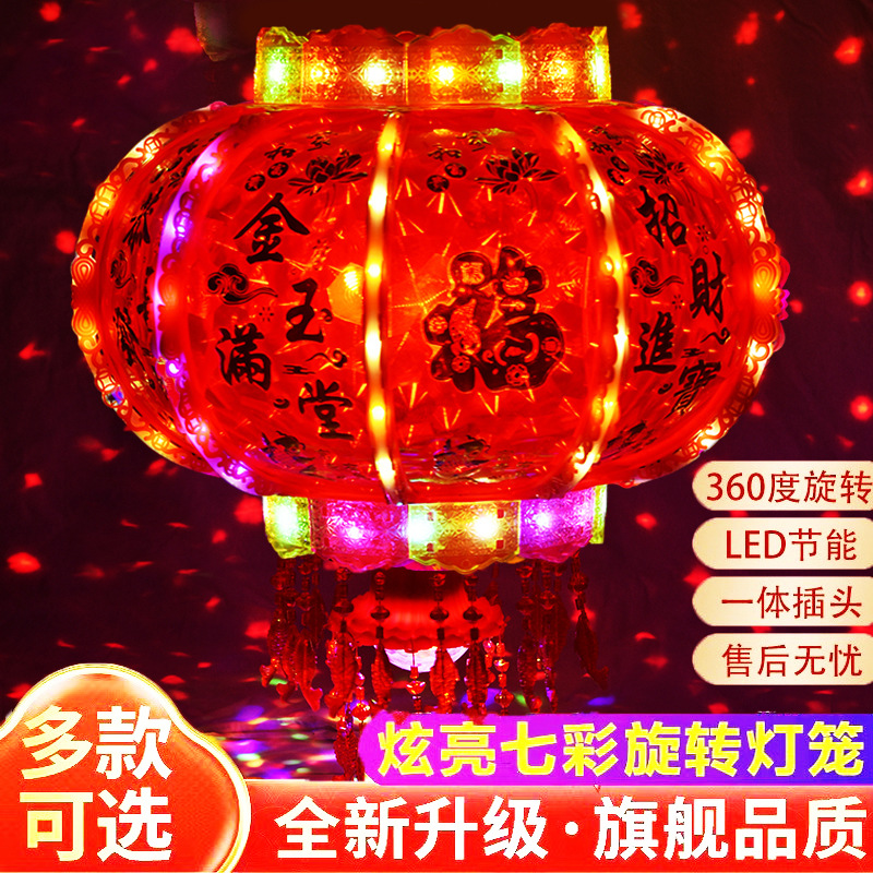 新年灯笼led旋转走马灯七彩阳台吊灯结婚乔迁福字春节大门红灯笼产品图