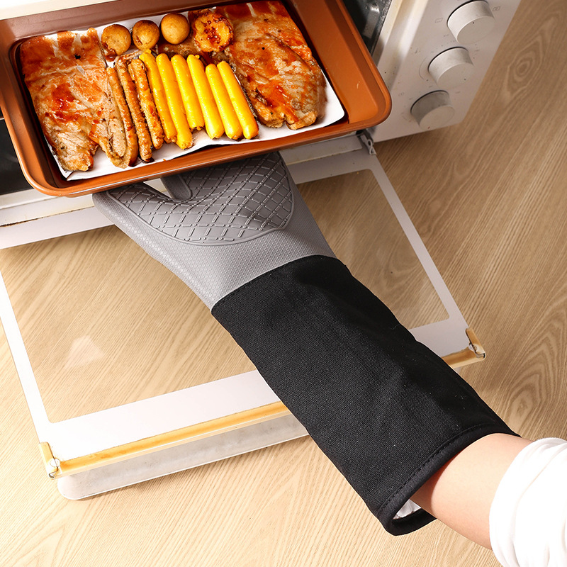 Amazon Extended silicone insulated gloves Thick cotton kitchen microwave mitts Household baking oven mitts Specification drawing