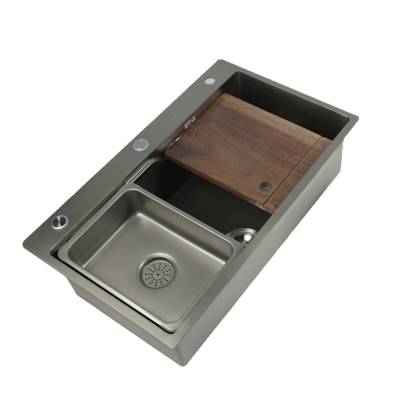 Gun Ash Large Single Sink Kitchen 304 Stainless Steel Washing Basin Washing Basin Washing Dish Trough Handmade Internet Celebrity Household Sink Item Picture