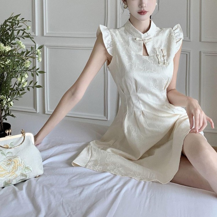国潮气质名媛夏季小飞袖连衣裙2025新中式改良版高级感旗袍裙短裙子