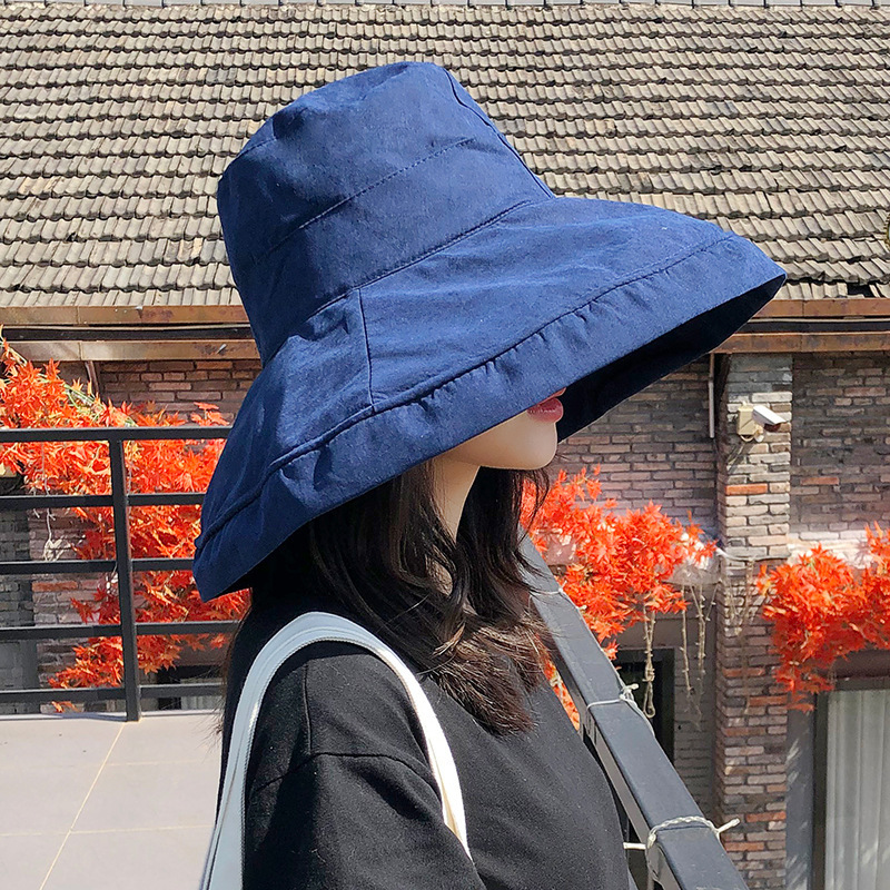 Summer new peel-skin velvet fisherman's hat, Korean style ins wide-brimmed hat, foldable sun protection outdoor casual sun hat details Picture