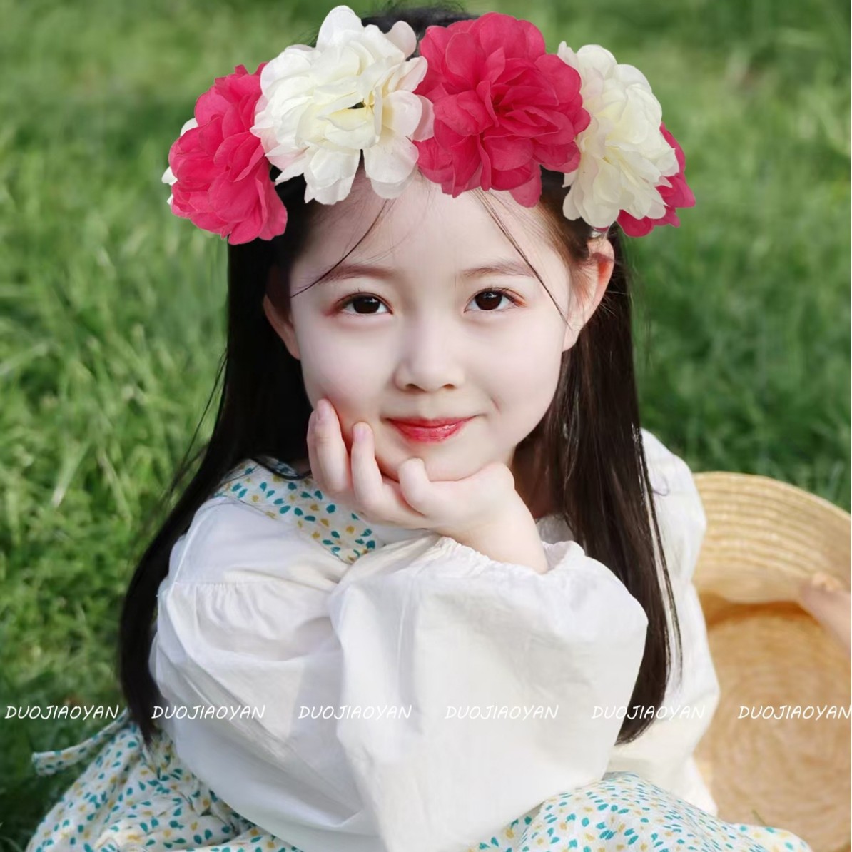 New faux flower hairband for girls, flower-patterned Hanfu, photography and photo hair accessory, spring and summer extra-large rose headwear for girls Specification drawing