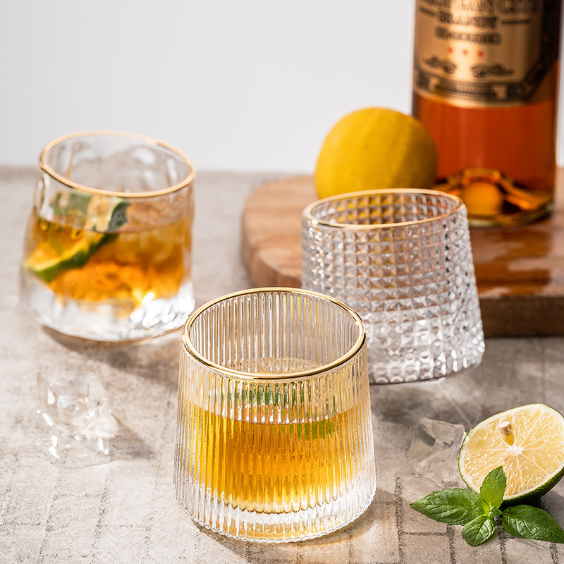 Japanese Whiskey Glass Creative Personality Gyro Rotating Water Glass Isn Wind Decompression Spin Tumbler Glass Gold Rimmed Glass High-End Atmosphere Bar Household Heat-Resistant Cup Application Scenario
