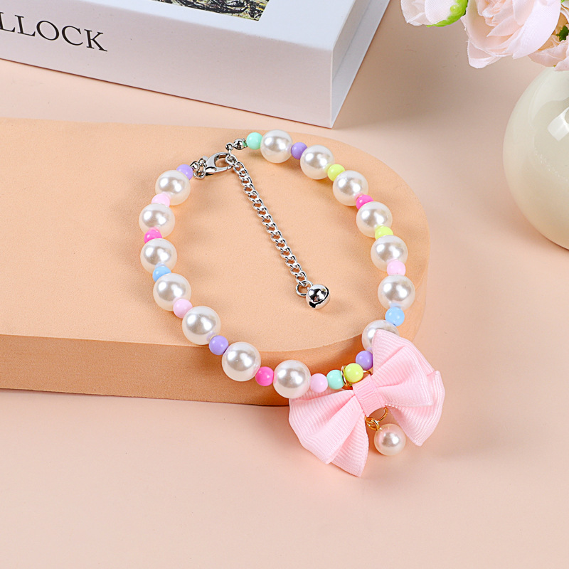 New cute pet beaded necklace with bells, macaron-style small dog teddy Bichon Frise colorful collar Application Scenario