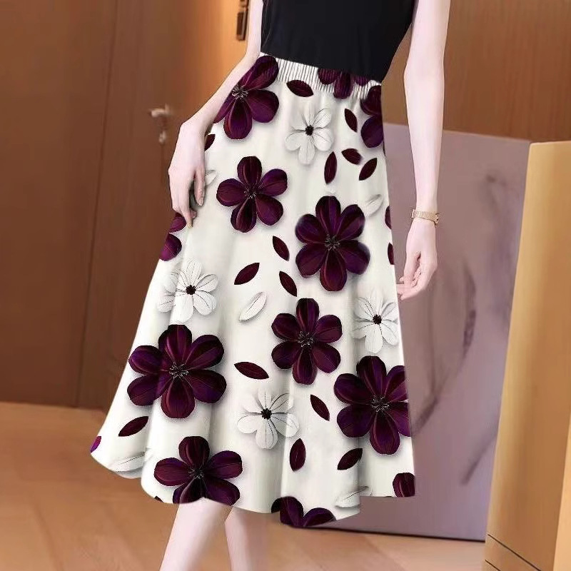 半身裙中长款女装2025新款洋气印花垂感大摆裙显瘦遮肉过膝高腰裙